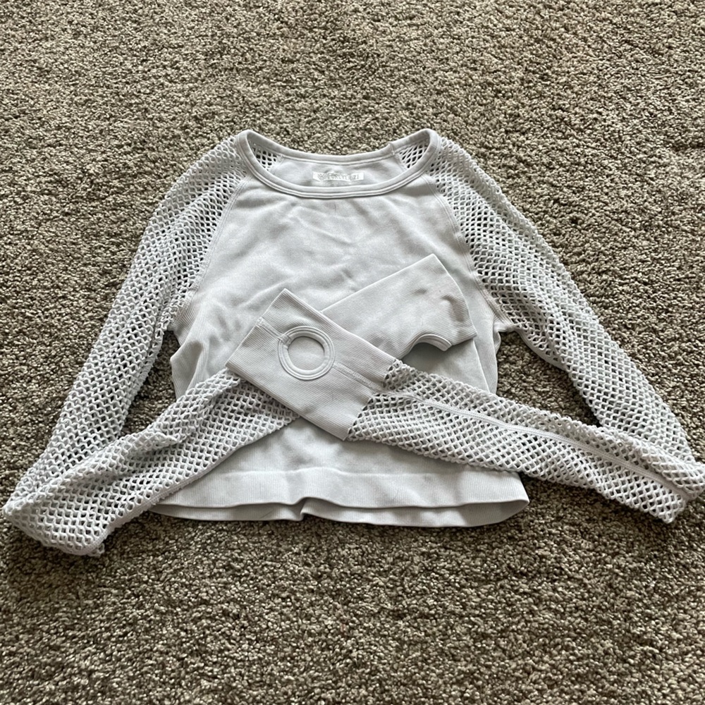 White Mesh Long Sleeve Top